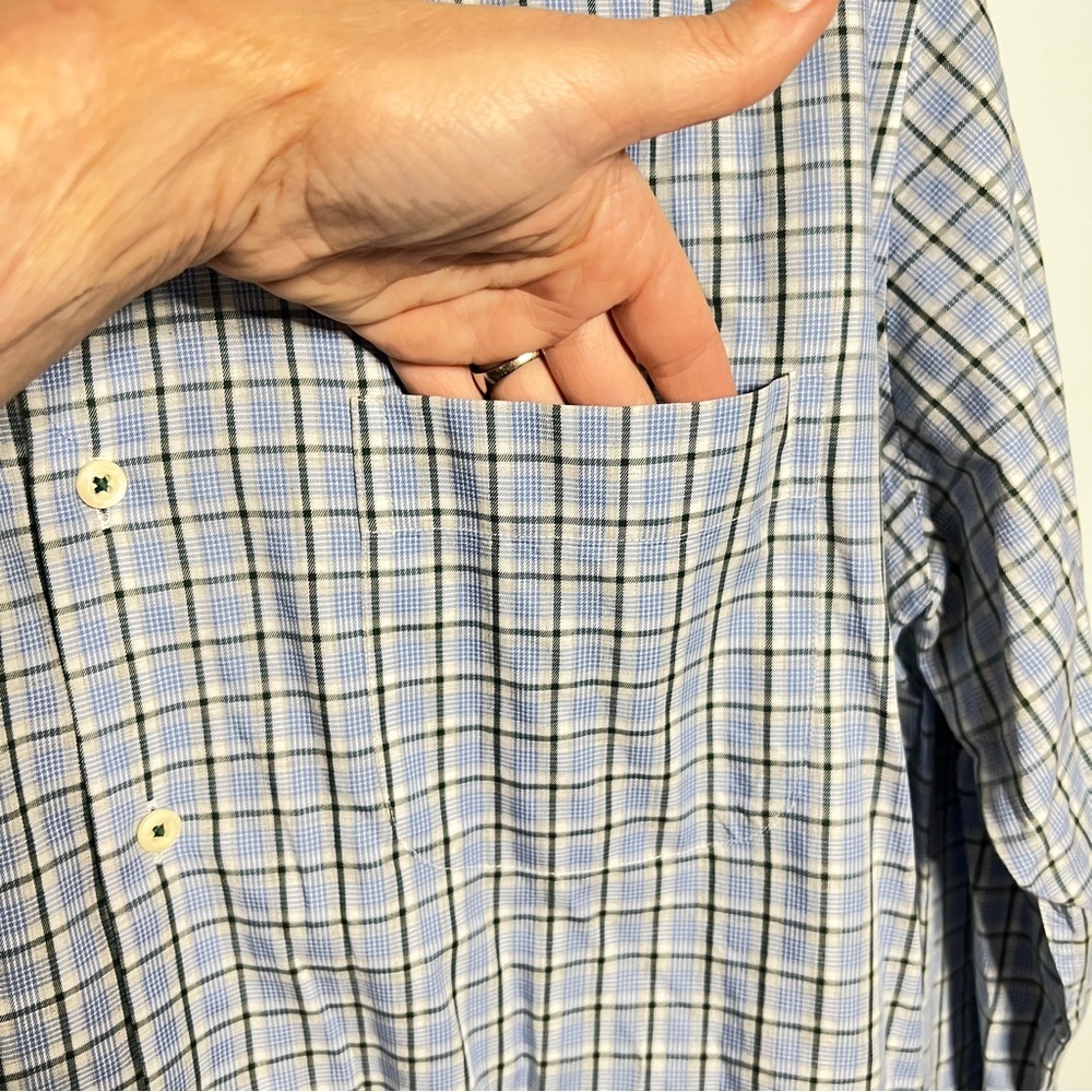 Peter Millar Men’s Medium Blue, Black, White Plaid Shirt 100% Cotton Button-Down - Picture 4 of 10